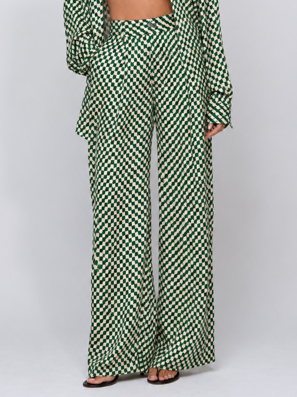 RESA Green and Cream Geometric Wide-Leg Pants